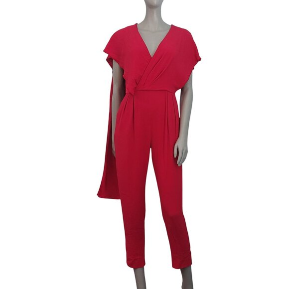 MAX MARA Red Jumpsuit Size 8 Draped Shoulder Tapered Leg V Neck Flutter Sleeves - Picture 8 of 16